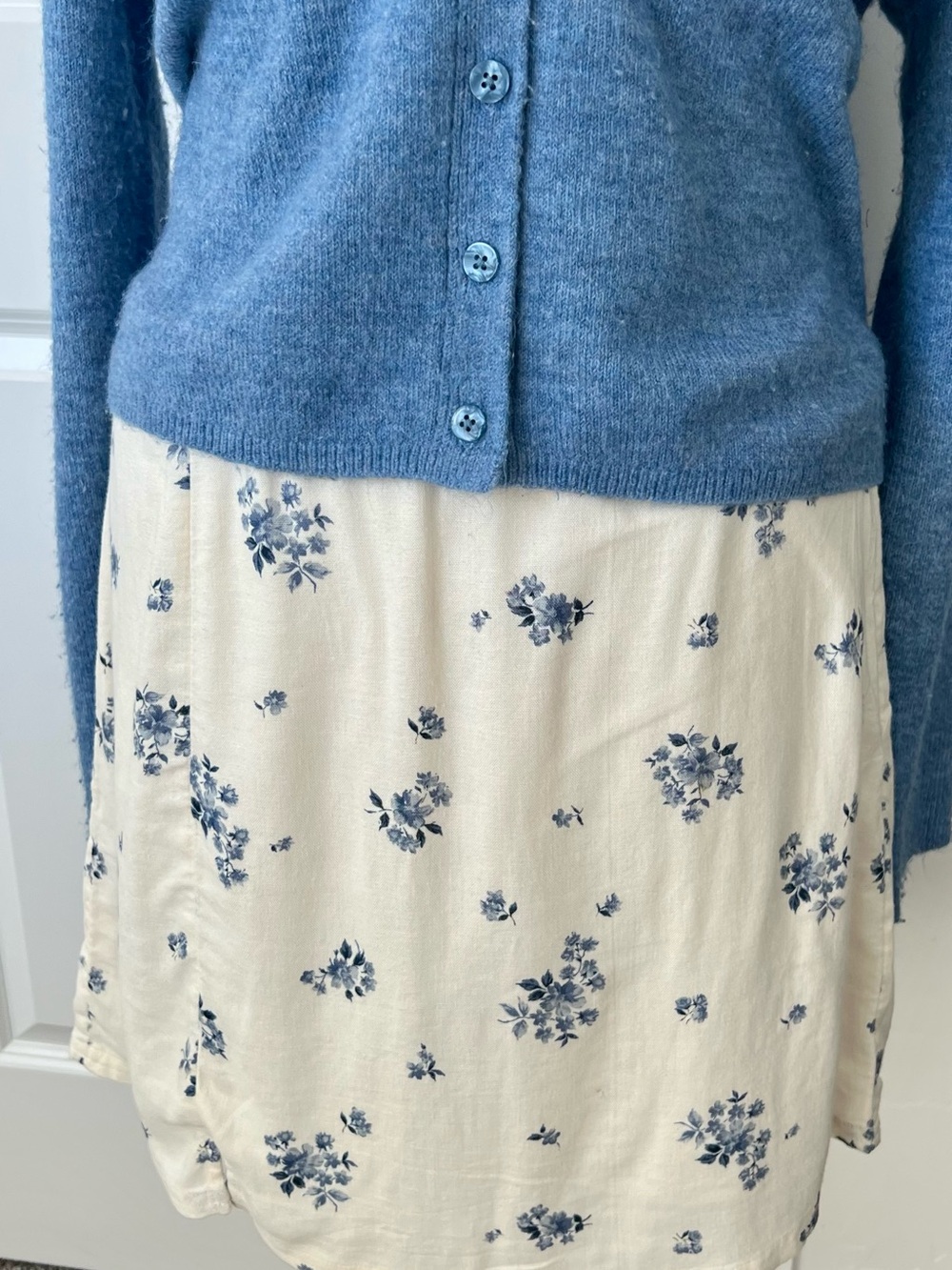 American Eagle Outfitters Cream Mini Skirt with Blue Floral Print